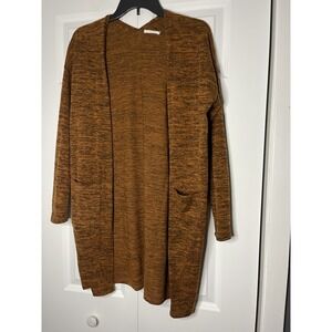 Reborn J Slouchy Open Front cardigan sweater Rust black small with pockets
